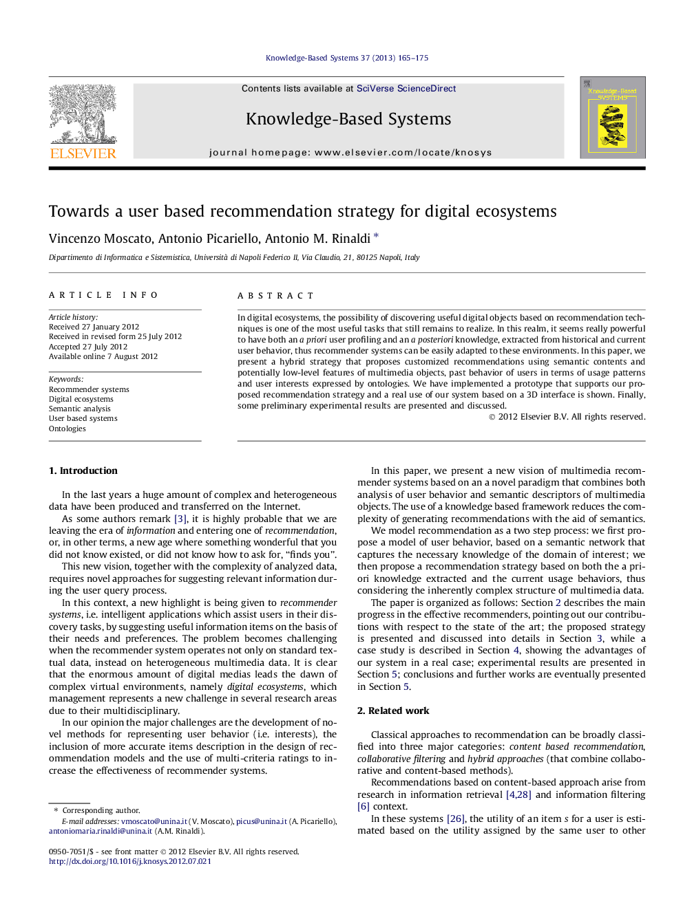 Towards a user based recommendation strategy for digital ecosystems