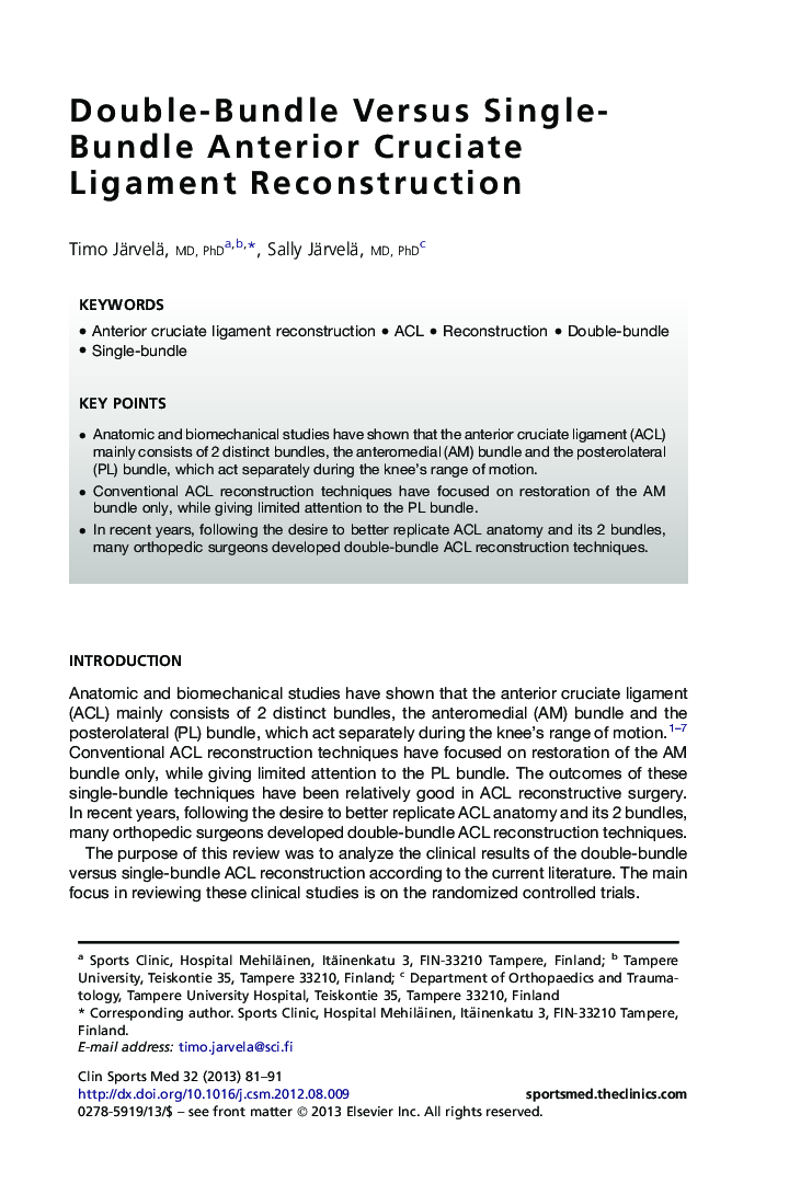 Double-Bundle Versus Single-Bundle Anterior Cruciate Ligament Reconstruction