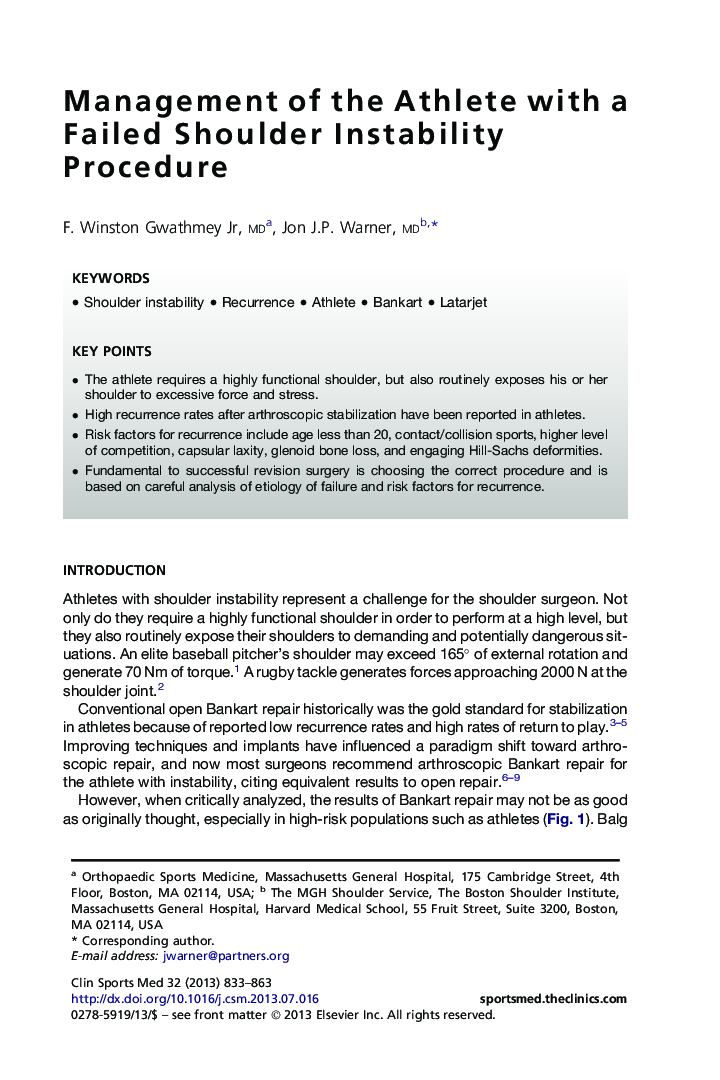 Management of the Athlete with a Failed Shoulder Instability Procedure