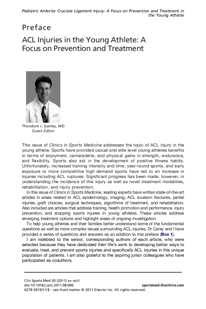 ACL Injuries in the Young Athlete: A Focus on Prevention and Treatment