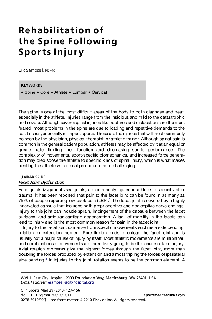 Rehabilitation of the Spine Following Sports Injury