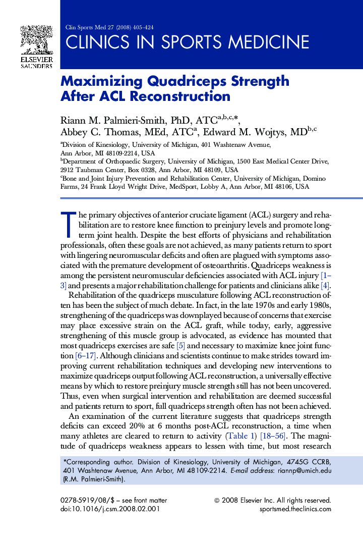 Maximizing Quadriceps Strength After ACL Reconstruction
