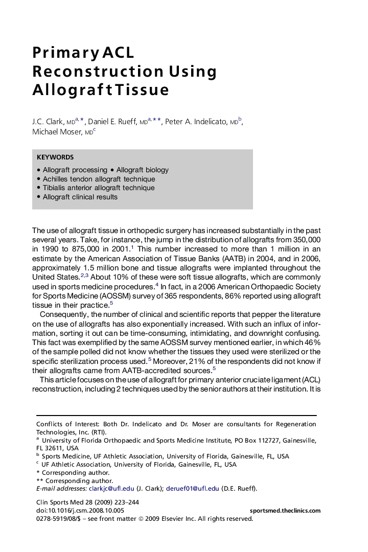 Primary ACL Reconstruction Using Allograft Tissue 