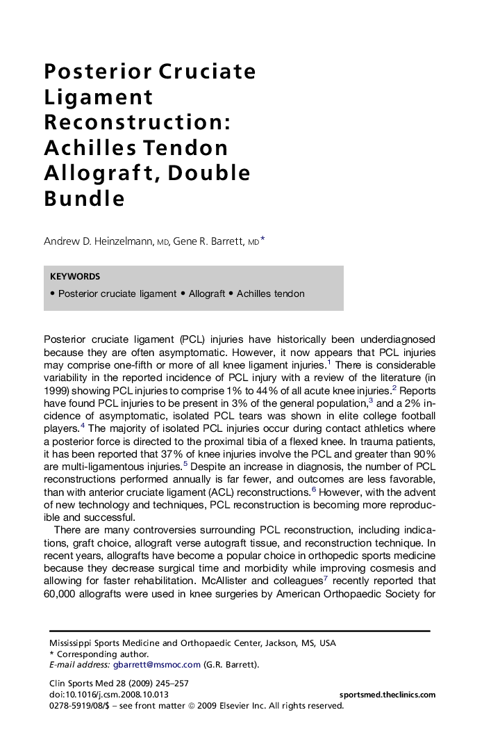 Posterior Cruciate Ligament Reconstruction: Achilles Tendon Allograft, Double Bundle