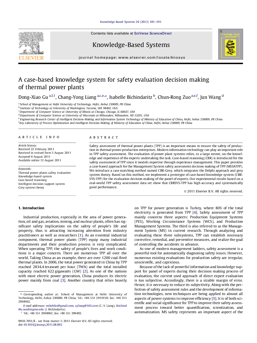 A case-based knowledge system for safety evaluation decision making of thermal power plants