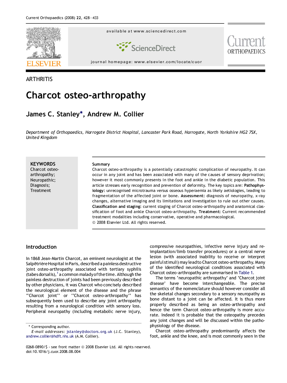 Charcot osteo-arthropathy