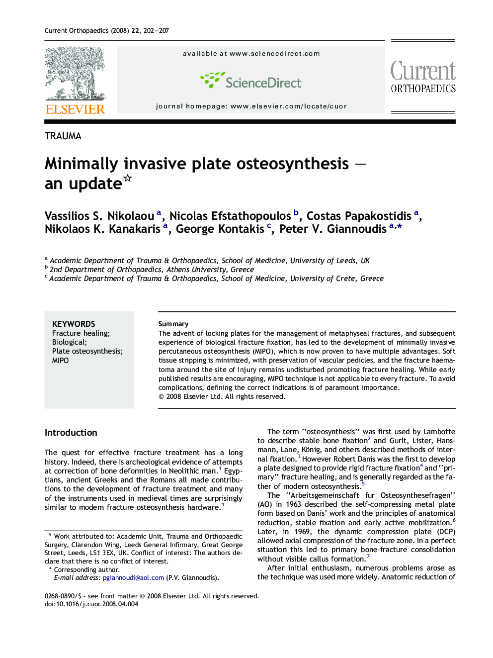 Minimally invasive plate osteosynthesis – an update 