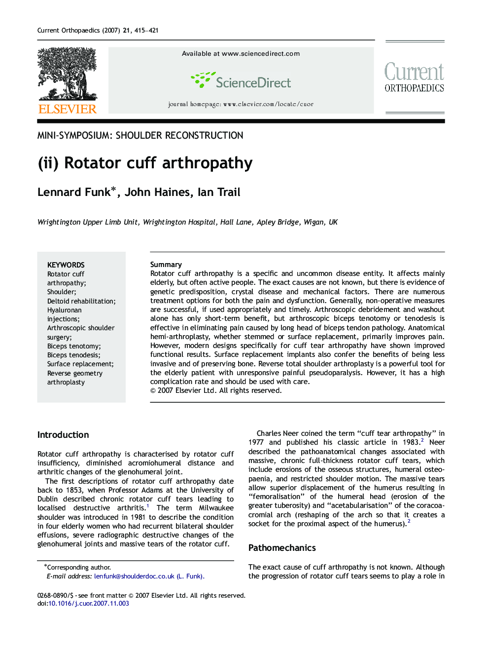 (ii) Rotator cuff arthropathy