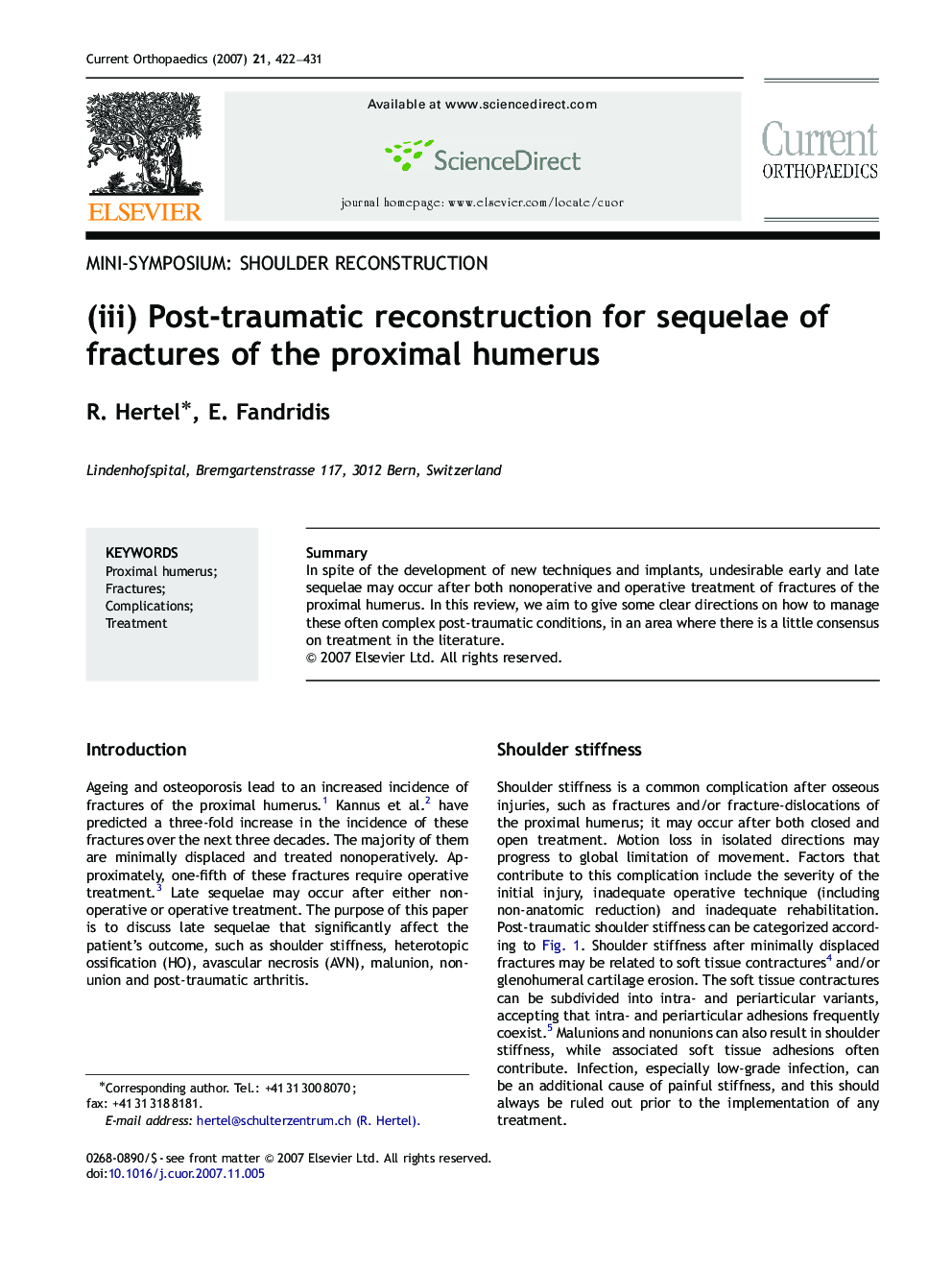 (iii) Post-traumatic reconstruction for sequelae of fractures of the proximal humerus