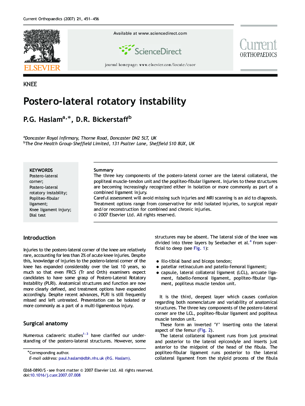 Postero-lateral rotatory instability