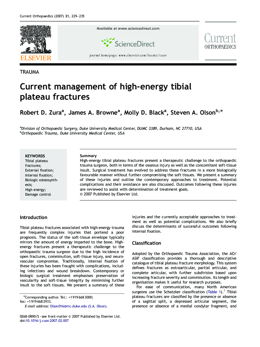 Current management of high-energy tibial plateau fractures