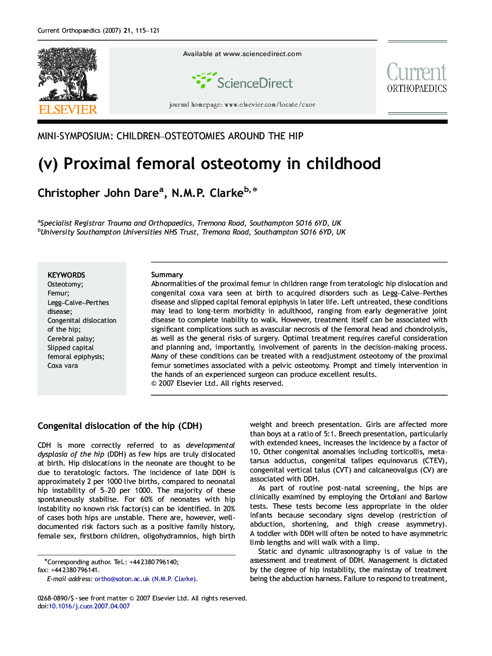 (v) Proximal femoral osteotomy in childhood