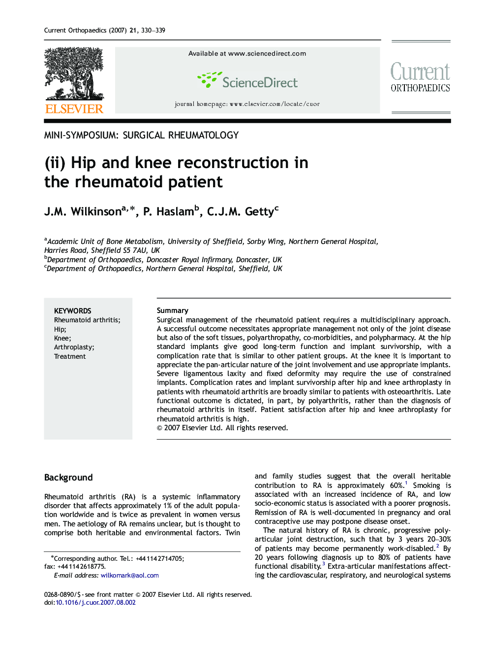 (ii) Hip and knee reconstruction in the rheumatoid patient