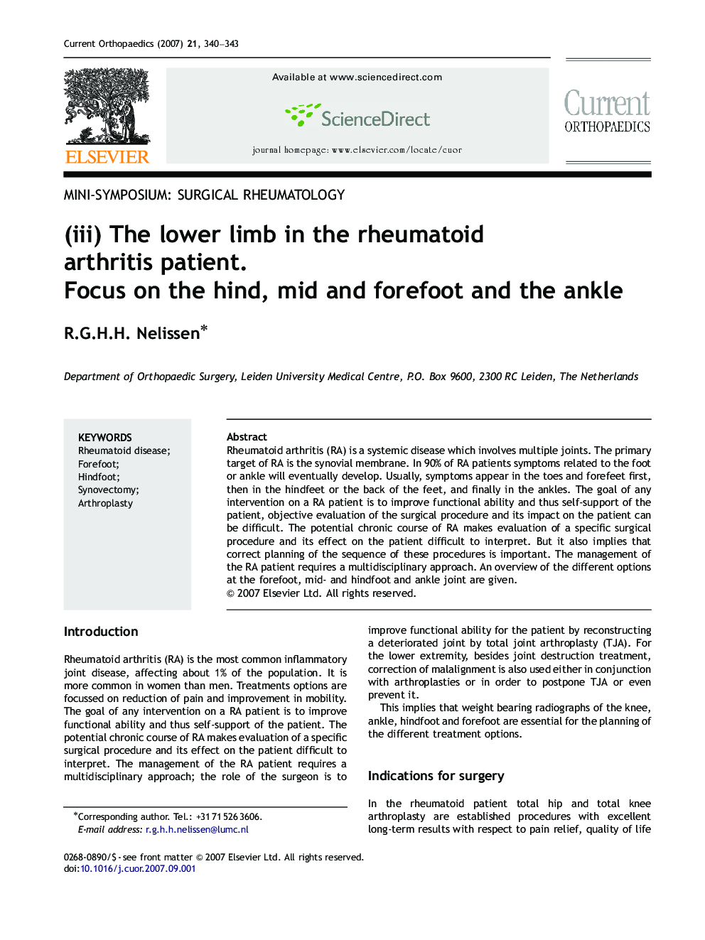 (iii) The lower limb in the rheumatoid arthritis patient.