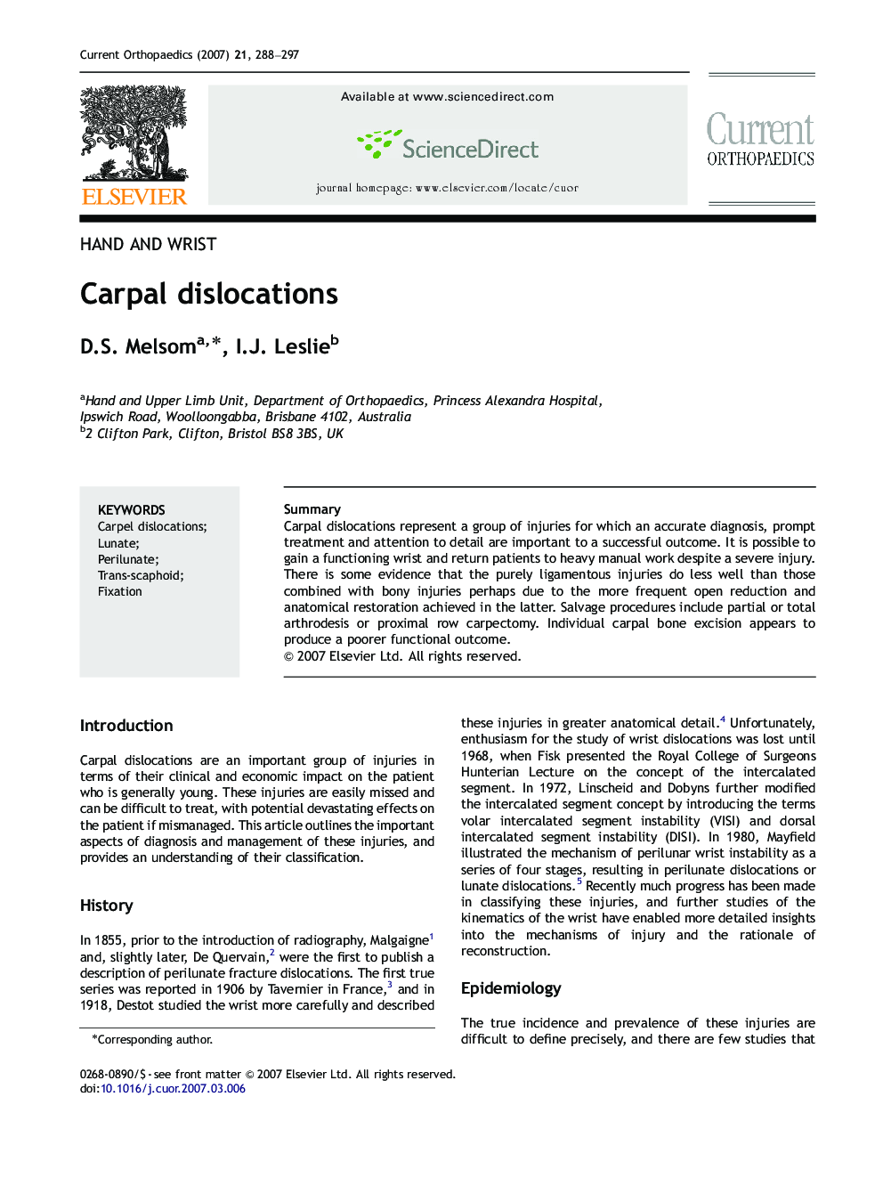 Carpal dislocations