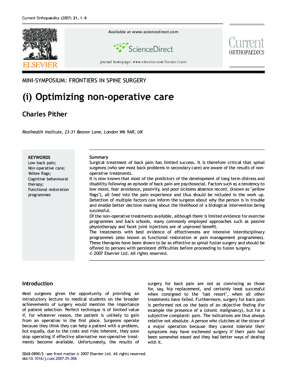 (i) Optimizing non-operative care