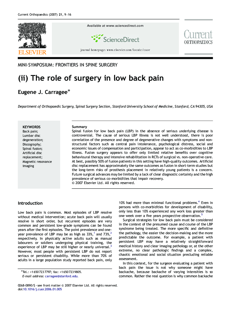 (ii) The role of surgery in low back pain