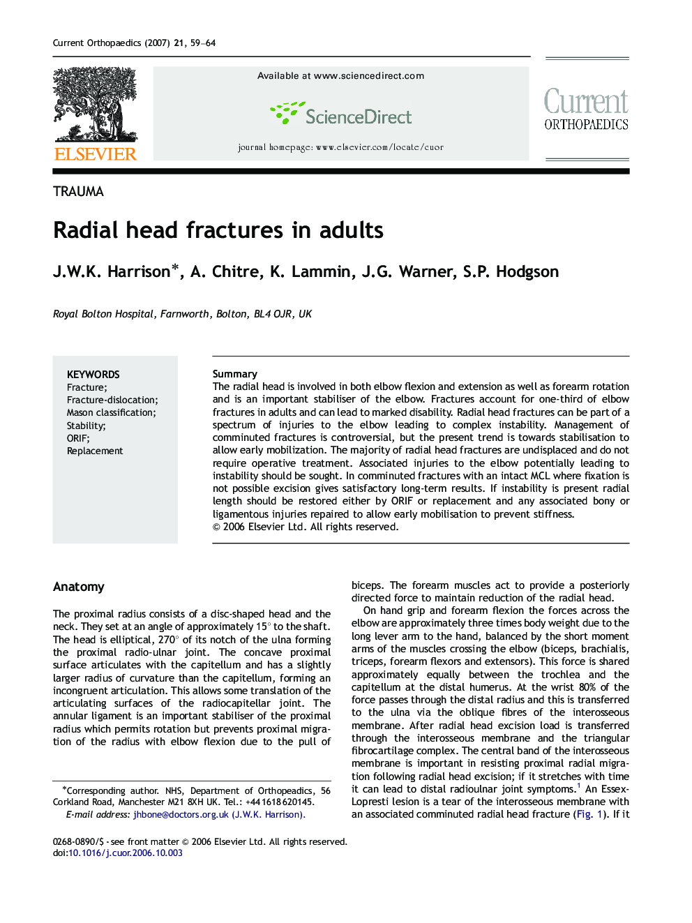 Radial head fractures in adults