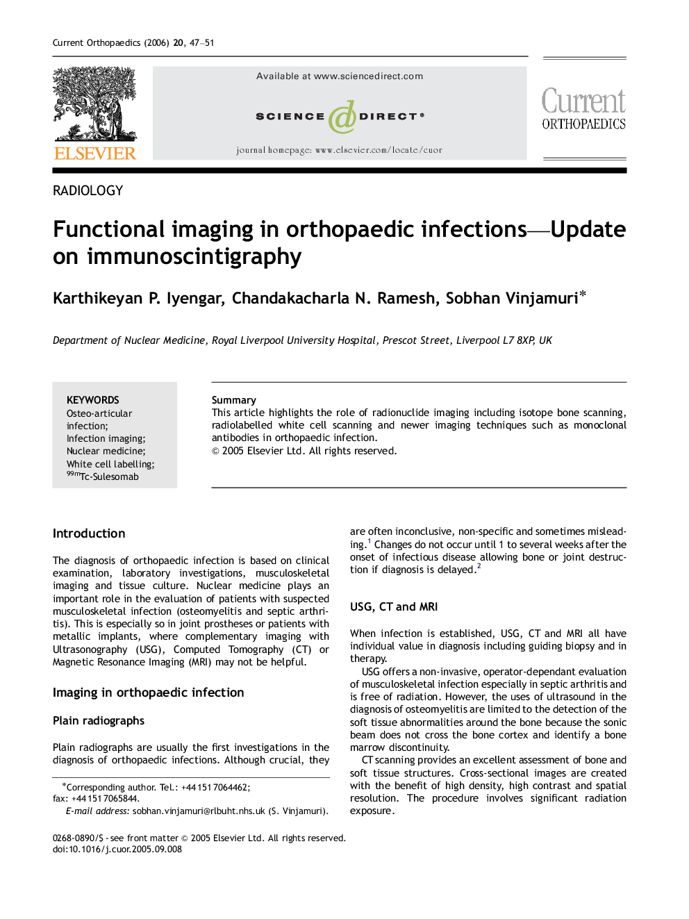 Functional imaging in orthopaedic infections-Update on immunoscintigraphy