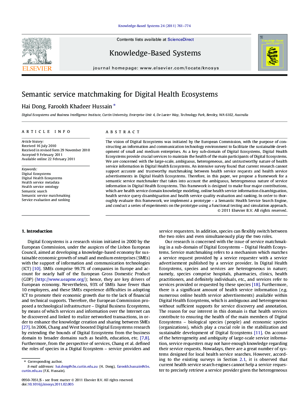 Semantic service matchmaking for Digital Health Ecosystems