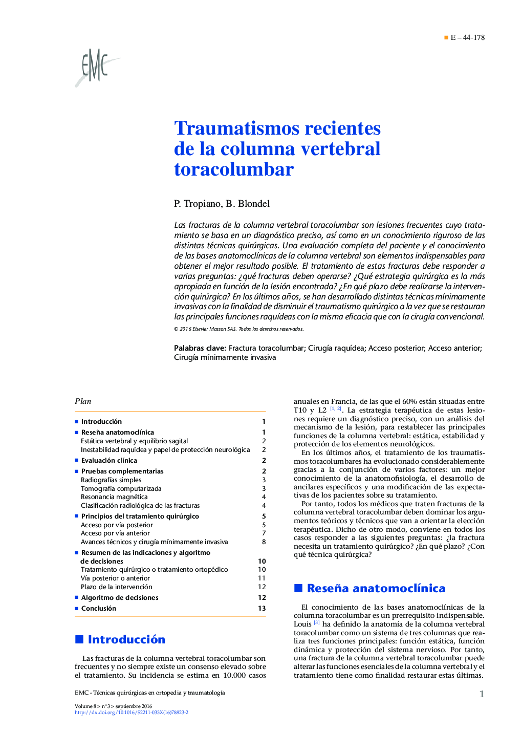 Traumatismos recientes de la columna vertebral toracolumbar