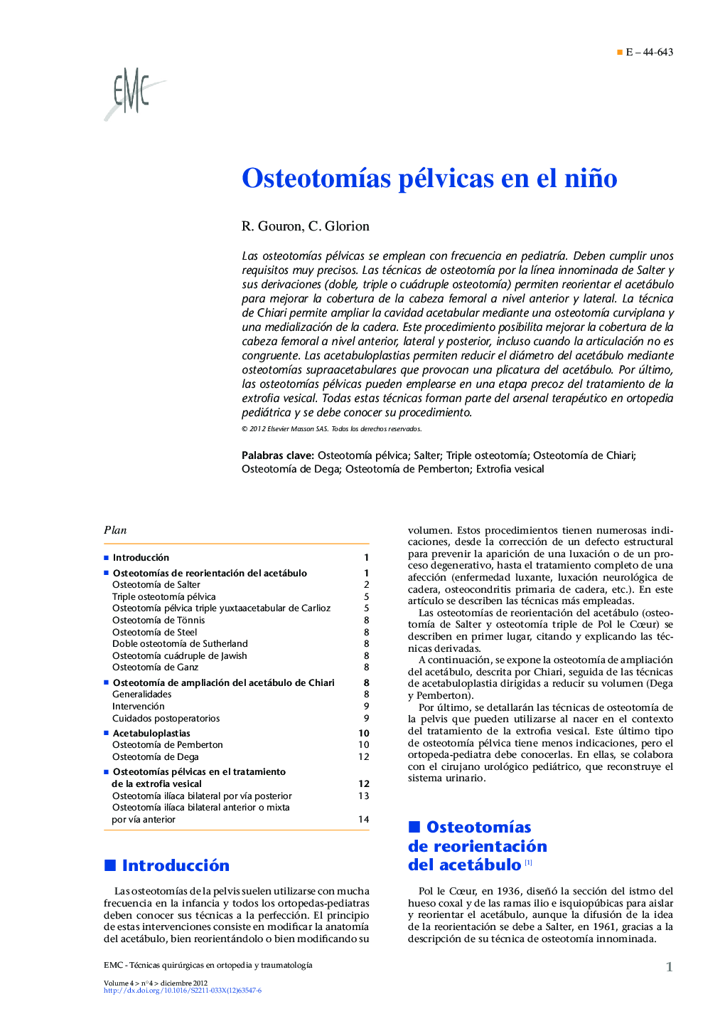 OsteotomÃ­as pélvicas en el niño