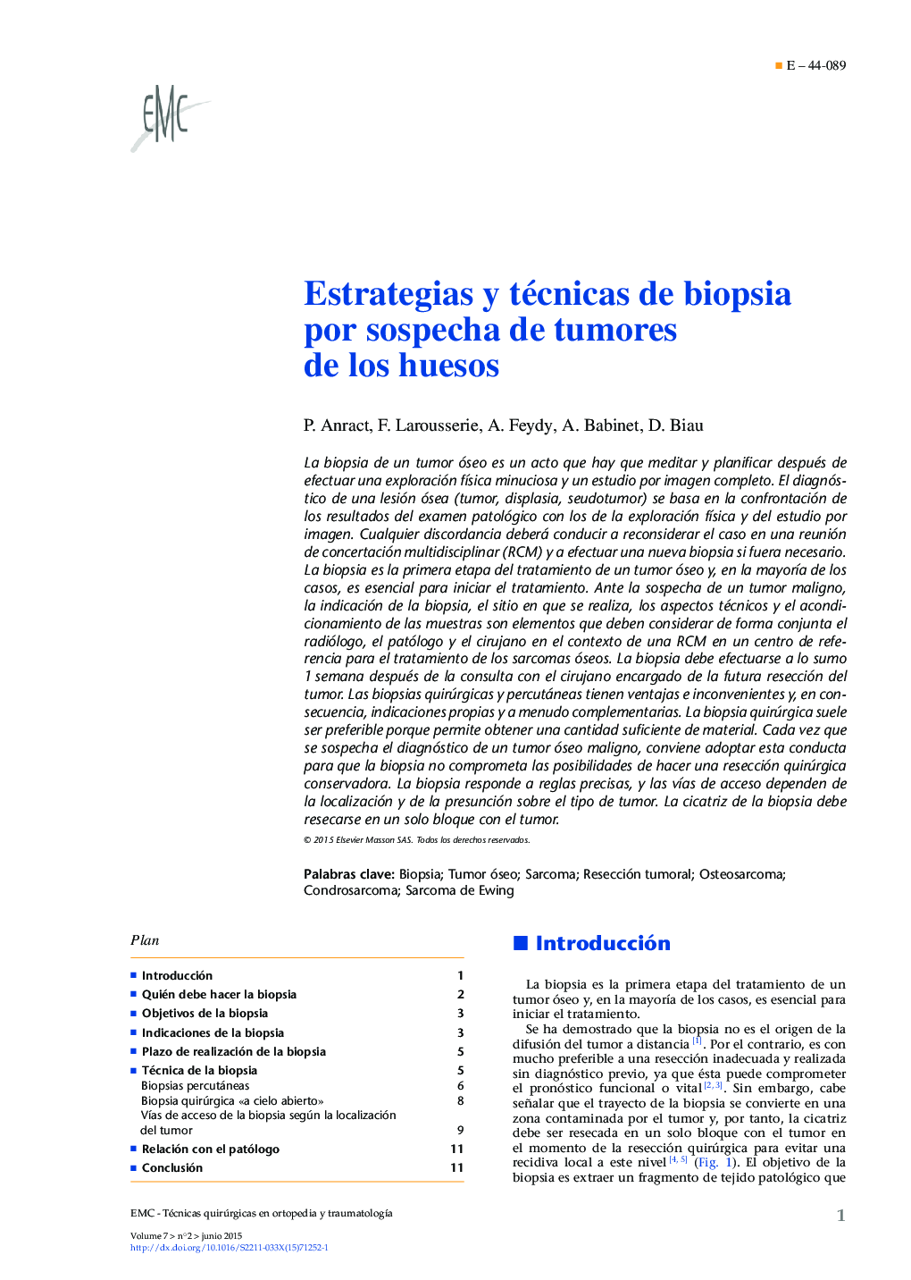 Estrategias y técnicas de biopsia por sospecha de tumores de los huesos