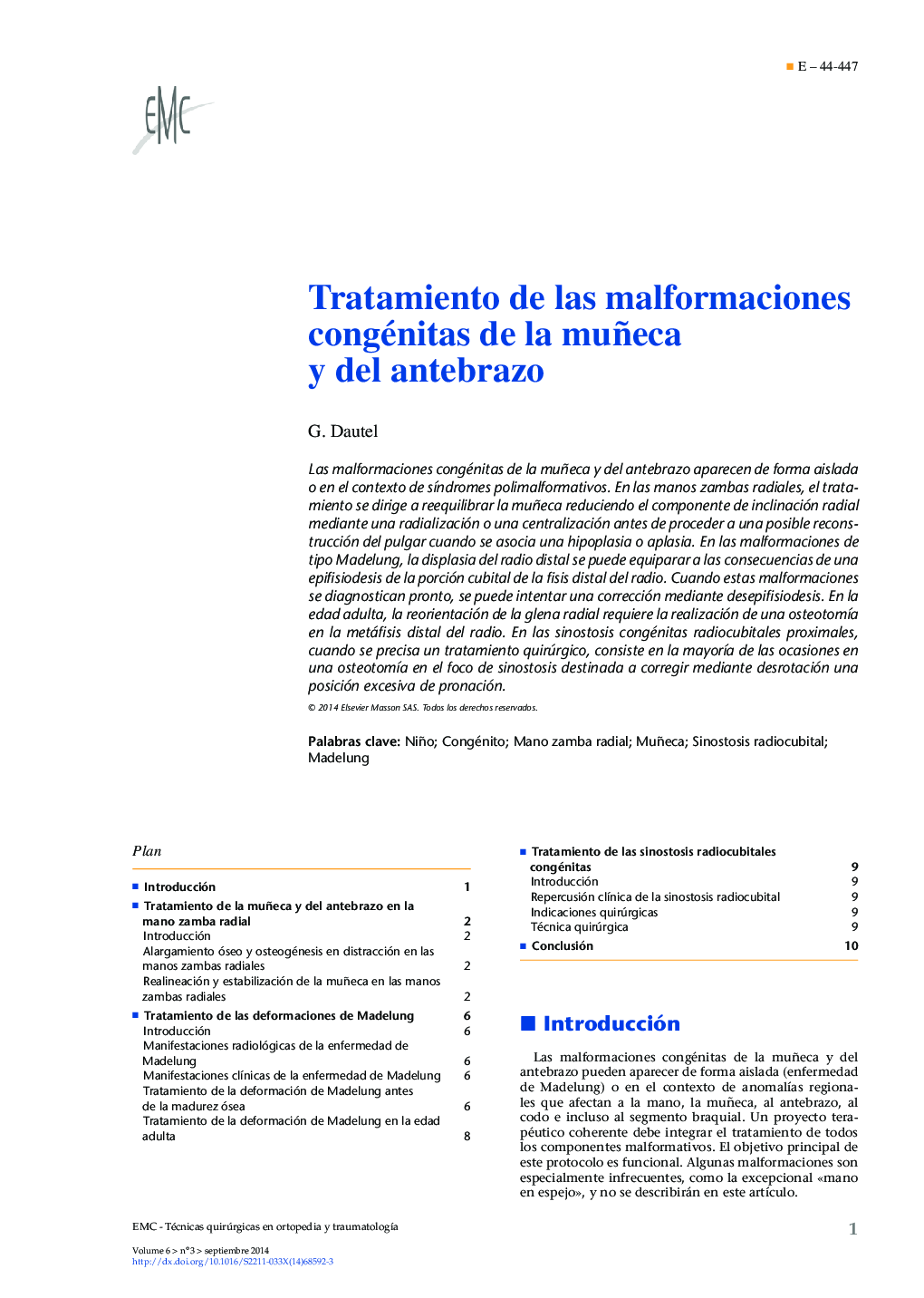 Tratamiento de las malformaciones congénitas de la muñeca y del antebrazo