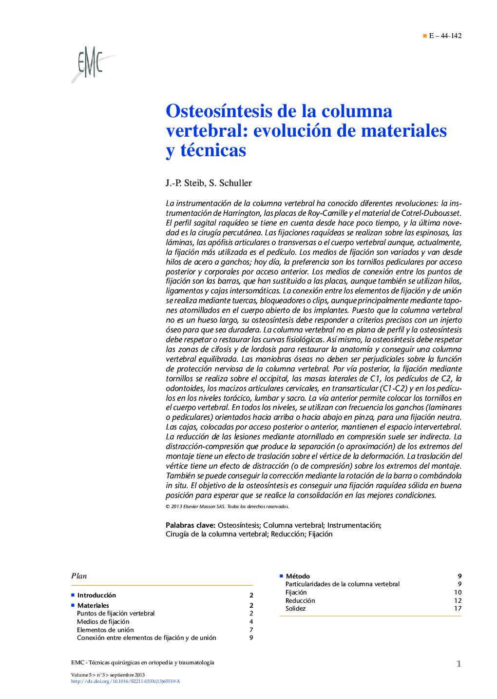 OsteosÃ­ntesis de la columna vertebral: evolución de materiales y técnicas