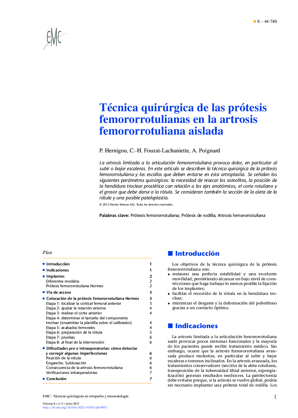 Técnica quirúrgica de las prótesis femororrotulianas en la artrosis femororrotuliana aislada