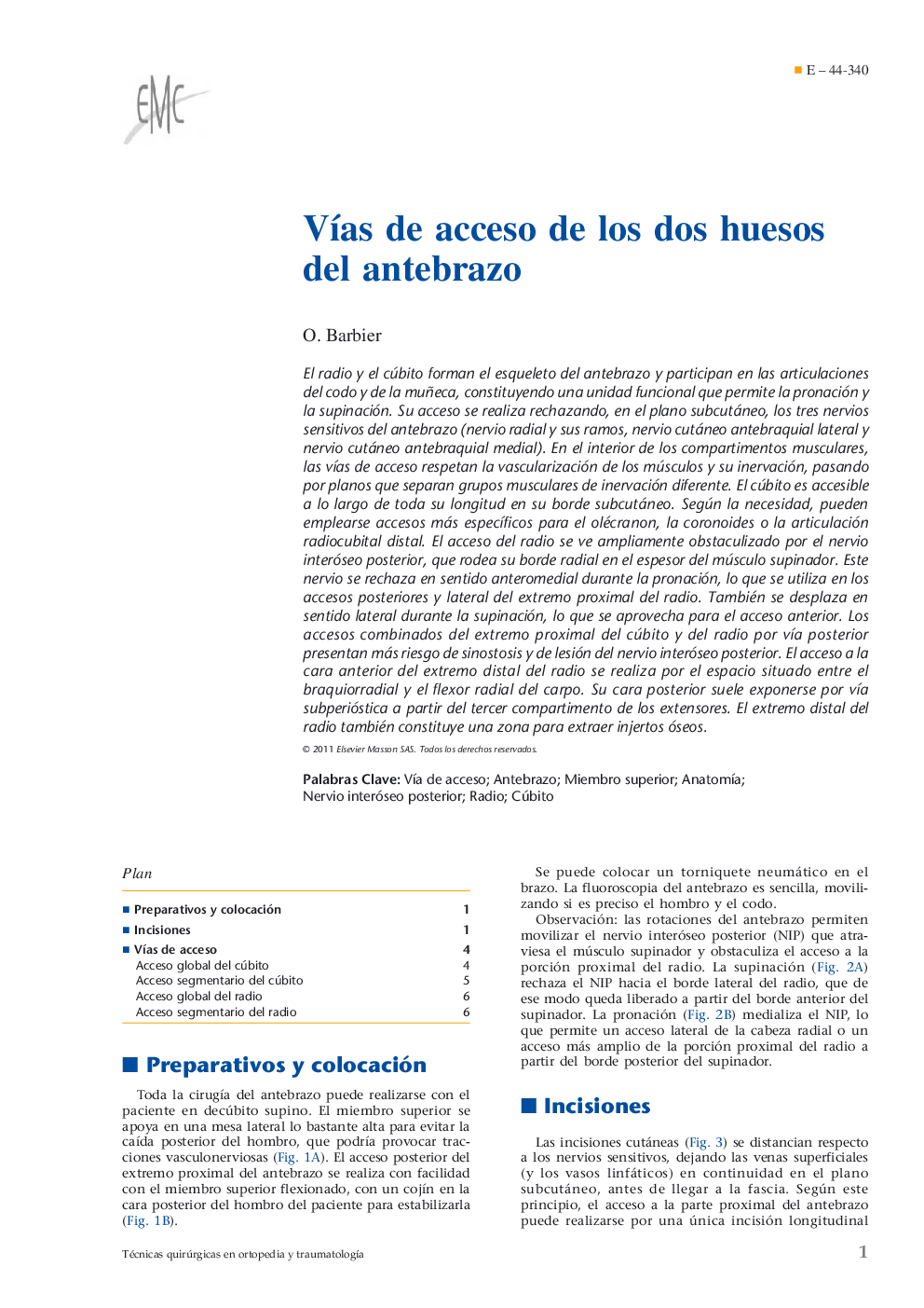 Vías de acceso de los dos huesos del antebrazo