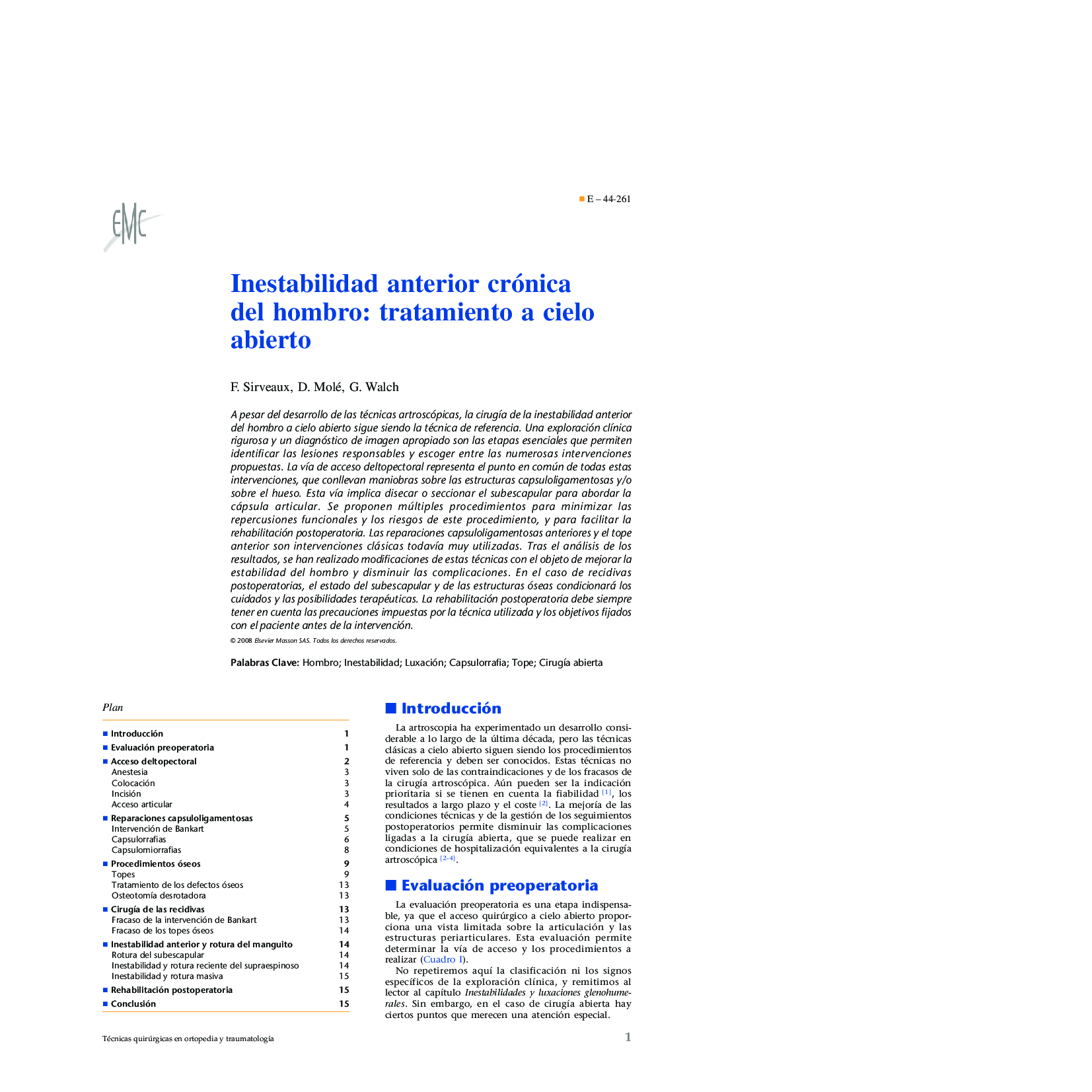 عکس صفحه اول مقاله: Inestabilidad anterior crónica del hombro: tratamiento a cielo abierto Inestabilidad anterior crónica del hombro: tratamiento a cielo abierto