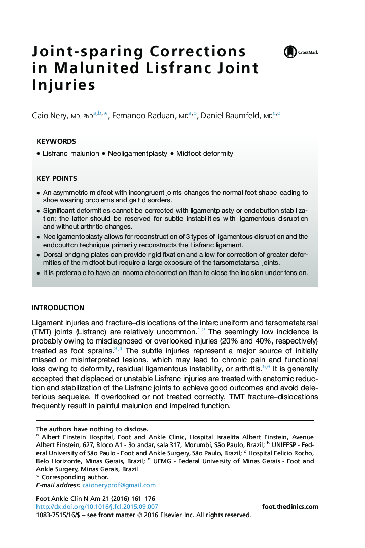 Joint-sparing Corrections in Malunited Lisfranc Joint Injuries