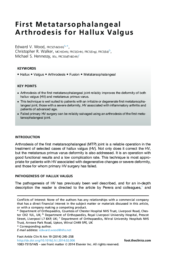 First Metatarsophalangeal Arthrodesis for Hallux Valgus