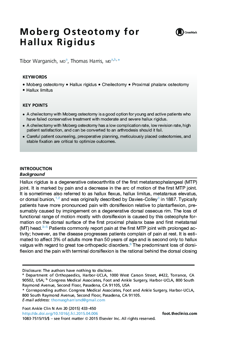 Moberg Osteotomy for Hallux Rigidus