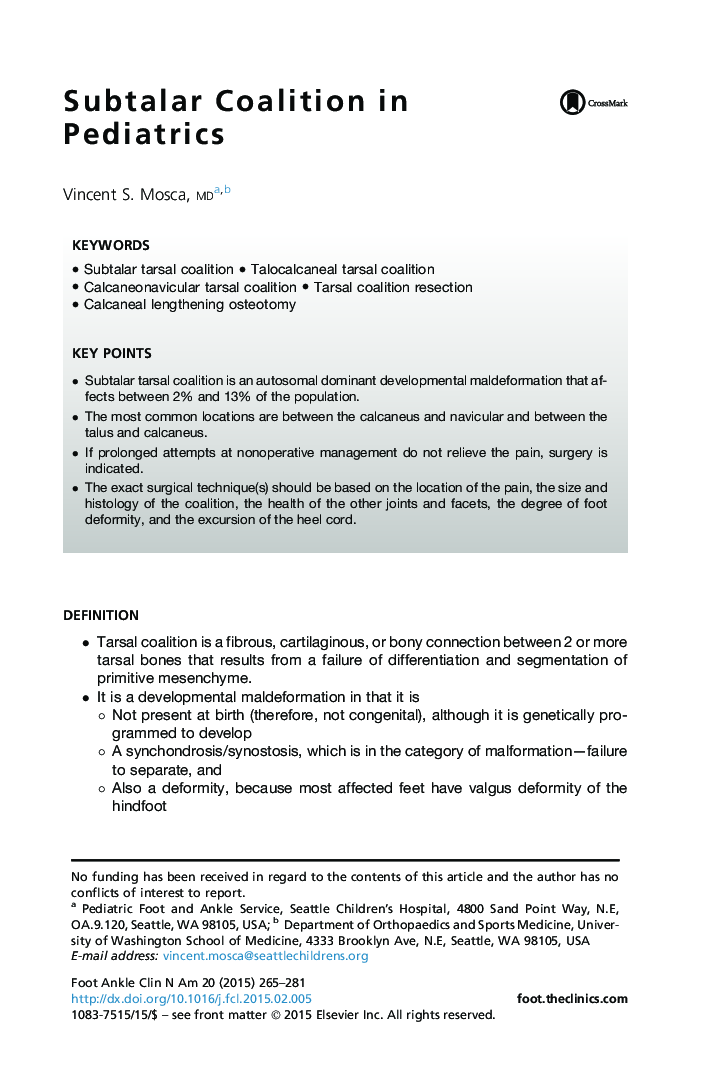 Subtalar Coalition in Pediatrics