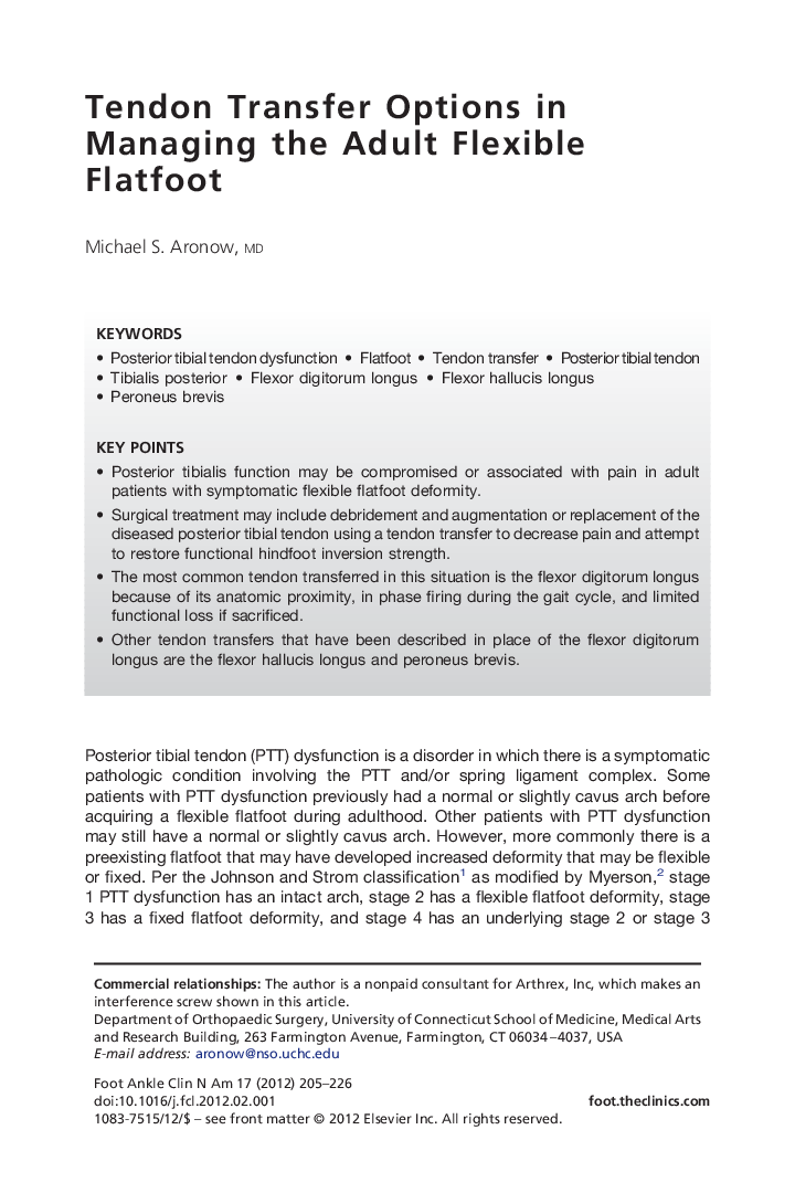 Tendon Transfer Options in Managing the Adult Flexible Flatfoot