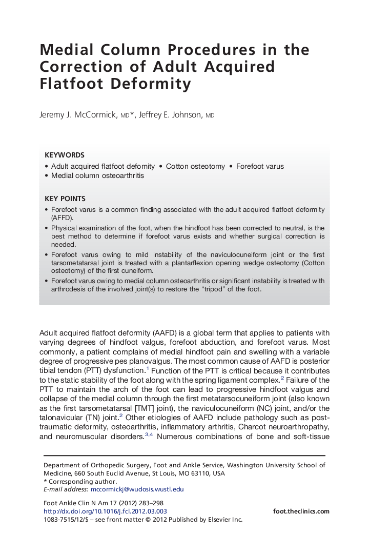 Medial Column Procedures in the Correction of Adult Acquired Flatfoot Deformity