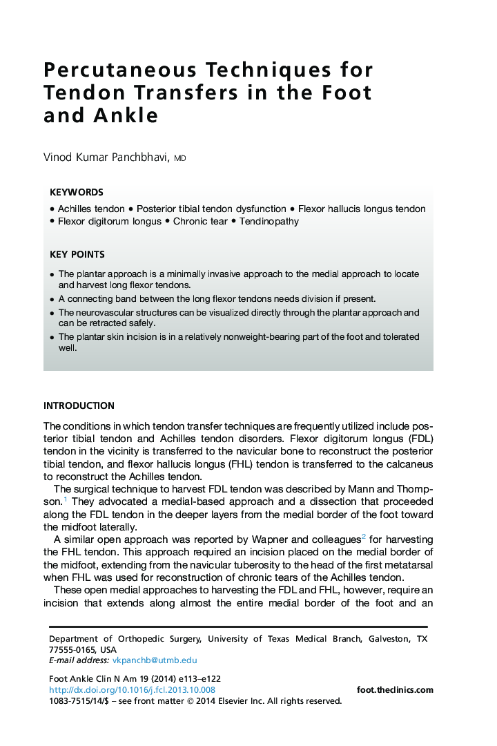 Percutaneous Techniques for Tendon Transfers in the Foot andÂ Ankle
