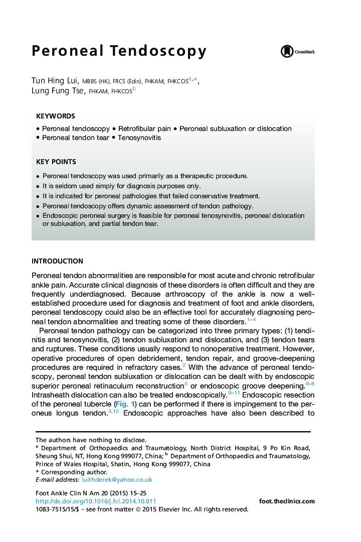 Peroneal Tendoscopy