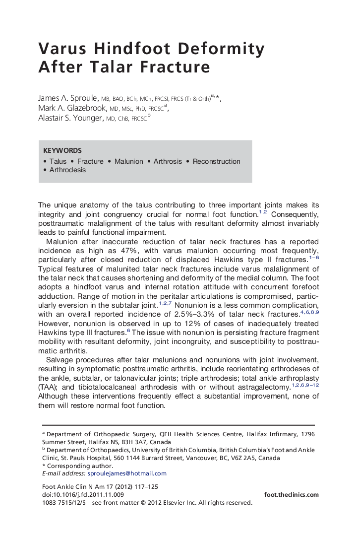 Varus Hindfoot Deformity After Talar Fracture