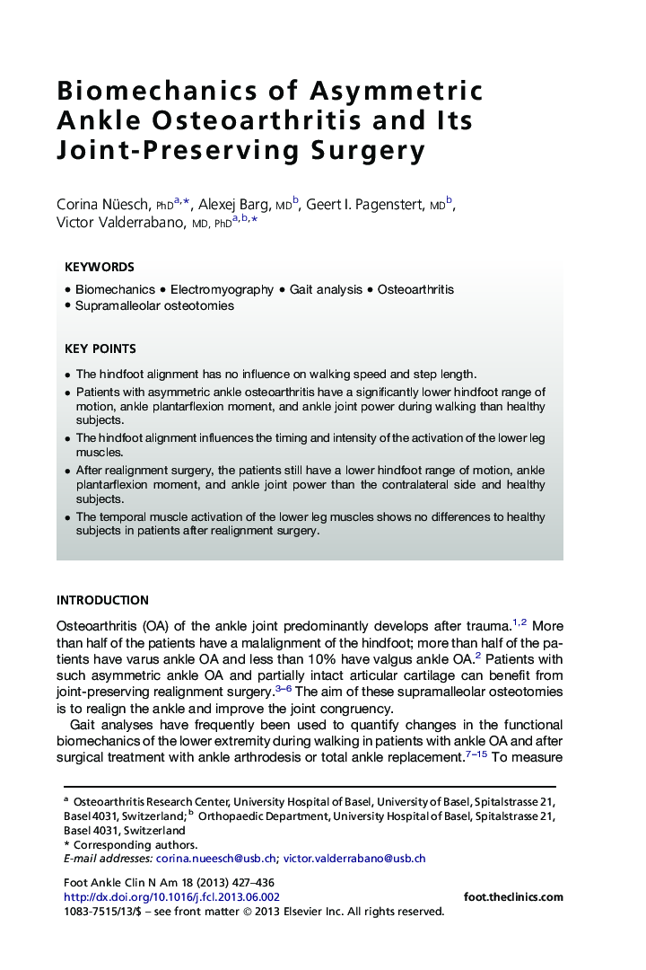 Biomechanics of Asymmetric Ankle Osteoarthritis and Its Joint-Preserving Surgery