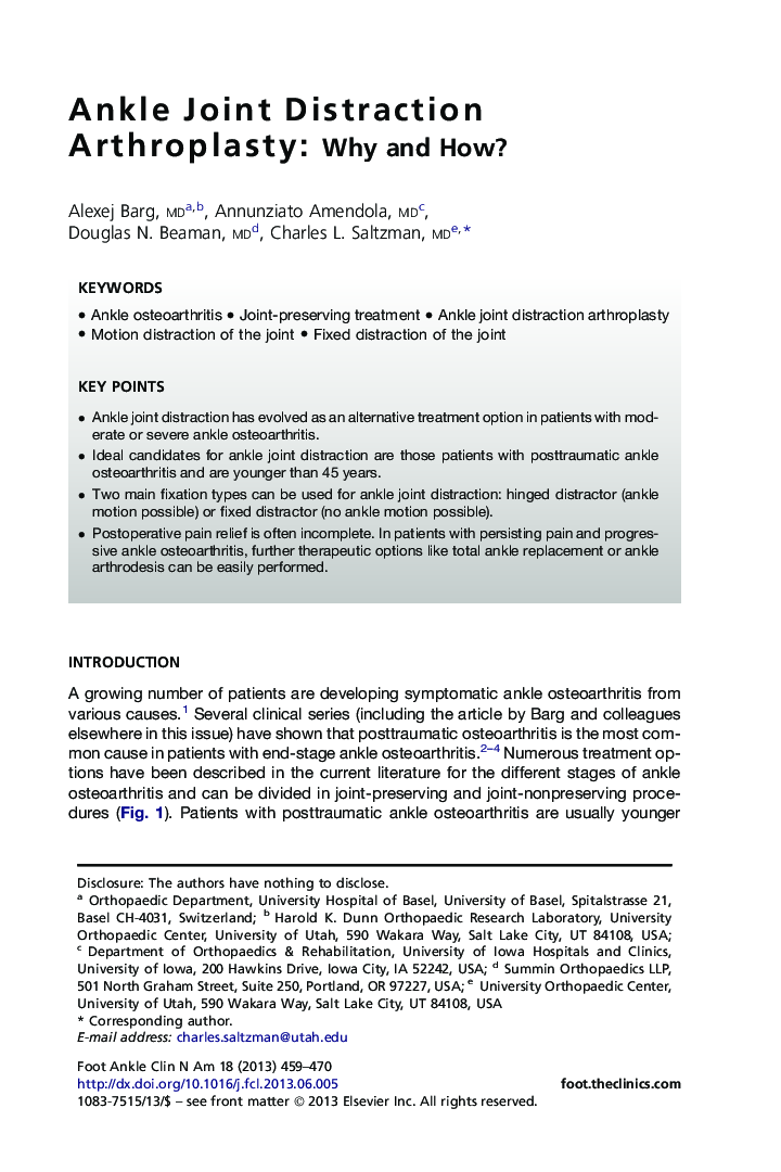 Ankle Joint Distraction Arthroplasty