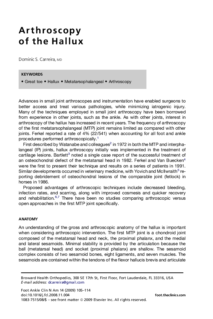 Arthroscopy of the Hallux