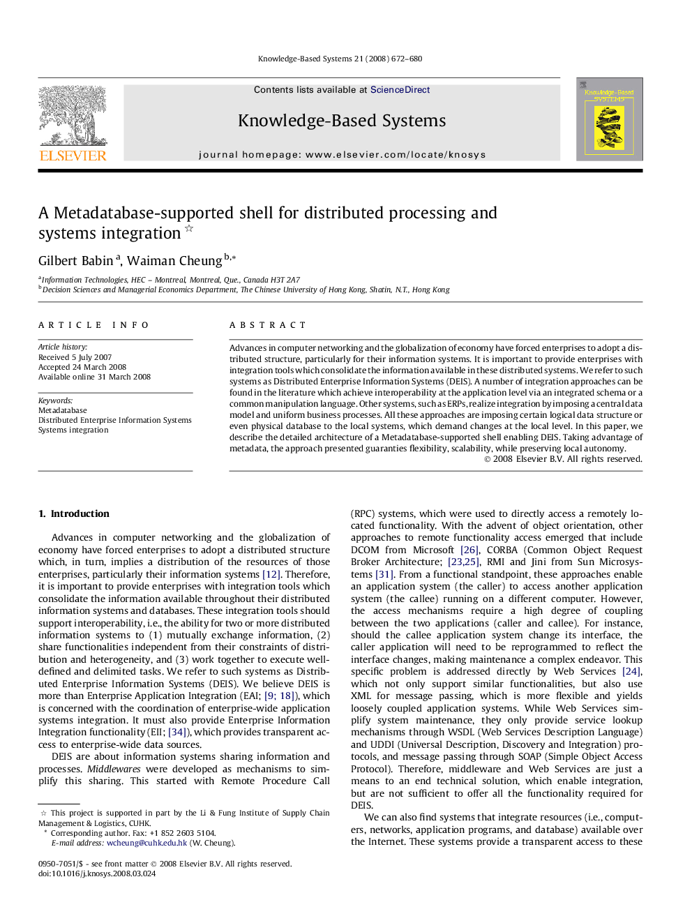 A Metadatabase-supported shell for distributed processing and systems integration 