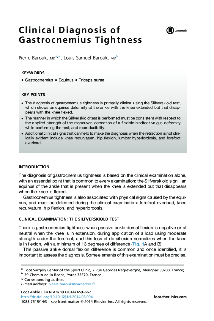 Clinical Diagnosis of Gastrocnemius Tightness