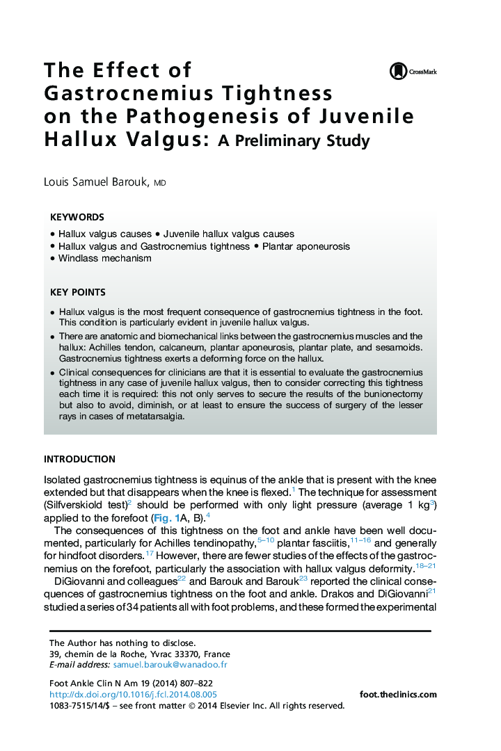 The Effect of Gastrocnemius Tightness on the Pathogenesis of Juvenile Hallux Valgus