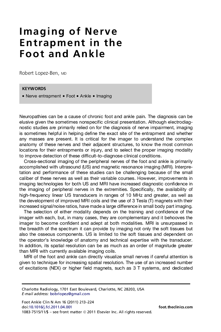 Imaging of Nerve Entrapment in the Foot and Ankle