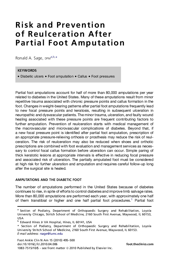 Risk and Prevention of Reulceration After Partial Foot Amputation