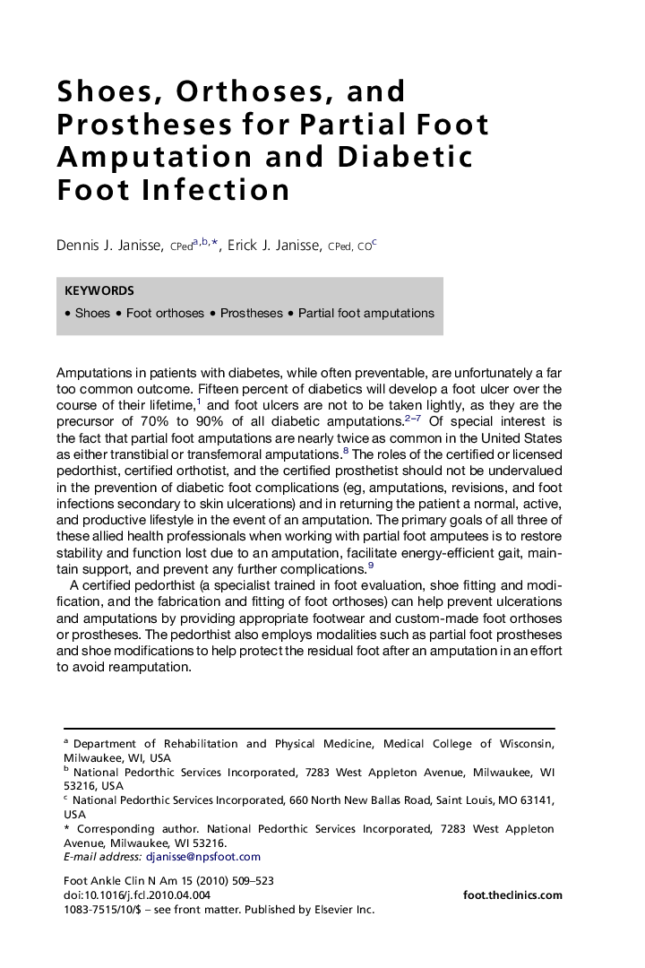 Shoes, Orthoses, and Prostheses for Partial Foot Amputation and Diabetic Foot Infection